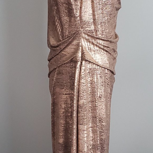NWOT* Women's Ruched Party Dress Rose Gold Metallic & Black Cowl Neck Size 12 - Picture 6 of 12